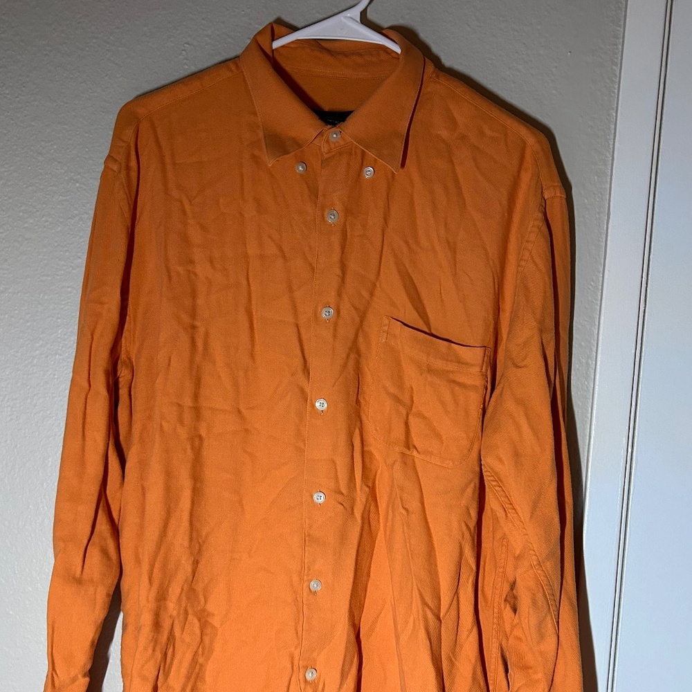 orange long sleeve button down